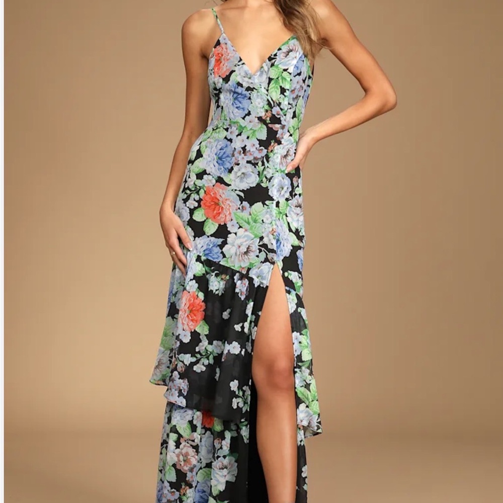 Lulu's Black Floral High Low Dress